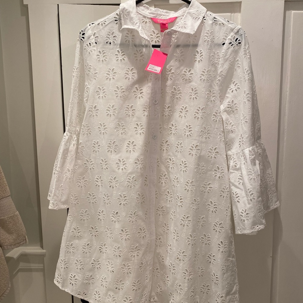 Lilly beach cover up- printed palm cutouts